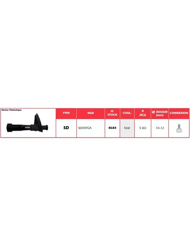 Anti-parasite NGK SD05FGA noir pour bougie sans olive Jusqu&rsquo;à Épuisement Des Stocks