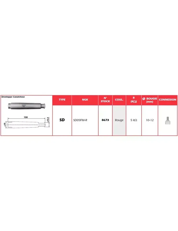 Anti-parasite NGK SD05FM-R rouge pour bougie sans olive Populaire