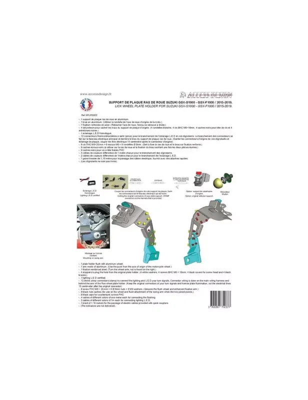 Haute Qualité Support de plaque ACCESS DESIGN "ras de roue" noir Suzuki GSX-S1000