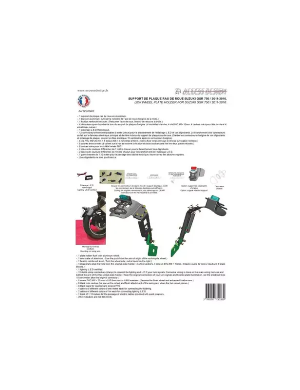 Support de plaque ACCESS DESIGN "ras de roue" noir Suzuki GSR750 Bon Plan