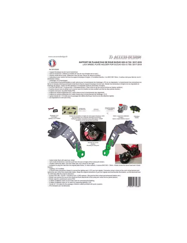 Retour Gratuit Support de plaque ACCESS DESIGN "ras de roue" noir Suzuki GSX-S750