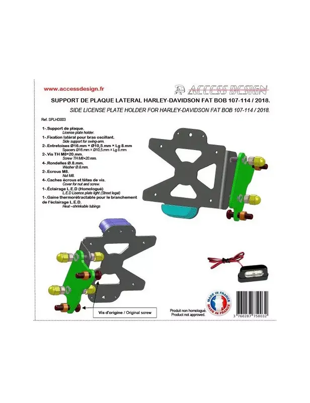Meilleur Prix Support de plaque ACCESS DESIGN latéral noir Harley Davidson Fat Bob 114