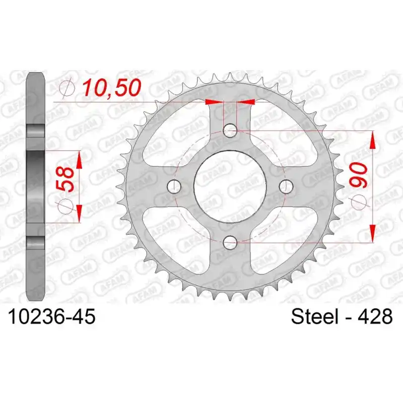 Commander Maintenant Couronne Acier 45 dents pour chaine 428
