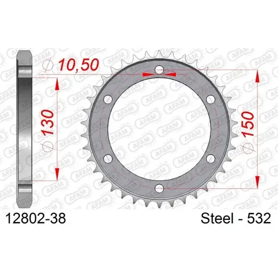Couronne Acier 38 dents pour chaine 532 Quantité Limitée
