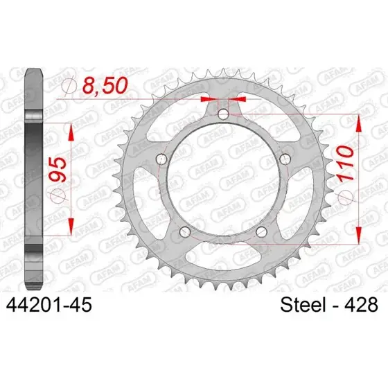 Vente Directe Couronne Acier 45 dents pour chaine 428