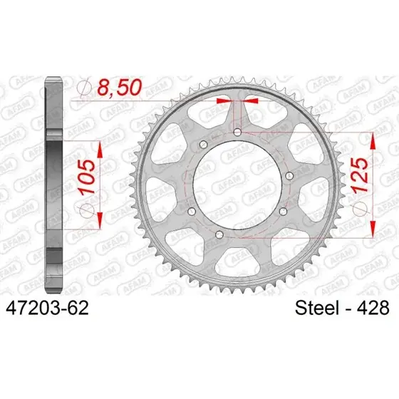 Vente Directe Couronne Acier 62 dents pour chaine 428