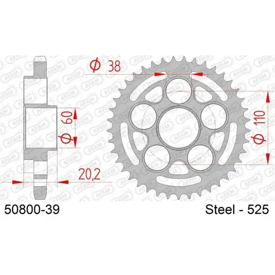 Achat Immédiat Couronne Acier 39 dents pour chaine 525