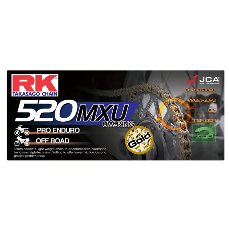 Chaine RK GB520MXU UW'Ring Racing TT Ultra Renforcée Pas de 520 – Couleur Gold Achat Immédiat