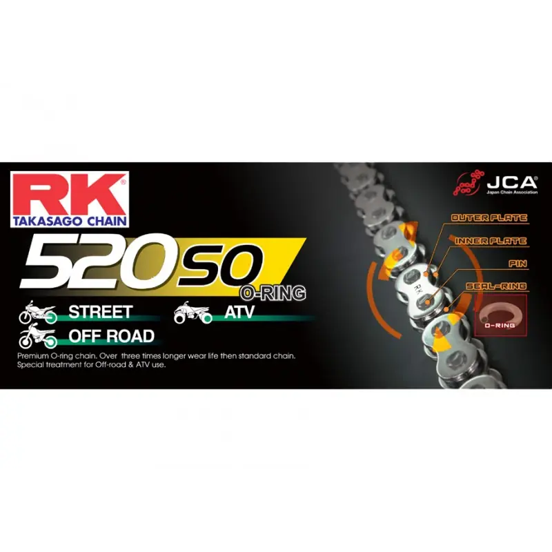 Chaine RK 520SO-RT O'Ring Renforcée Pas de 520 – Couleur Acier Certifié