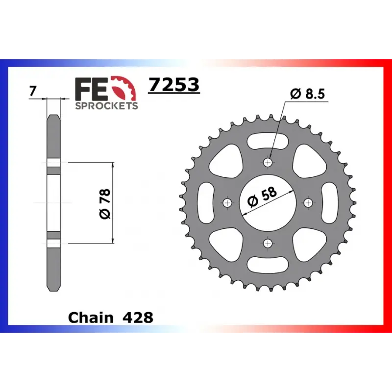 Certifié Couronne Acier 51 dents pour chaine 428 – France Equipement 1130.7253.51