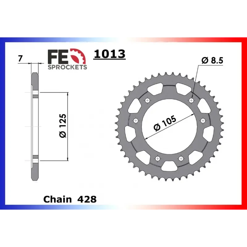 Usine Directe Couronne Acier 42 dents pour chaine 428 – France Equipement 1826.1013.42