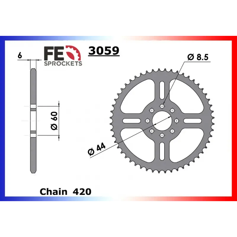 Certifié Couronne Acier 48 dents pour chaine 420 – France Equipement 2252.3059.48