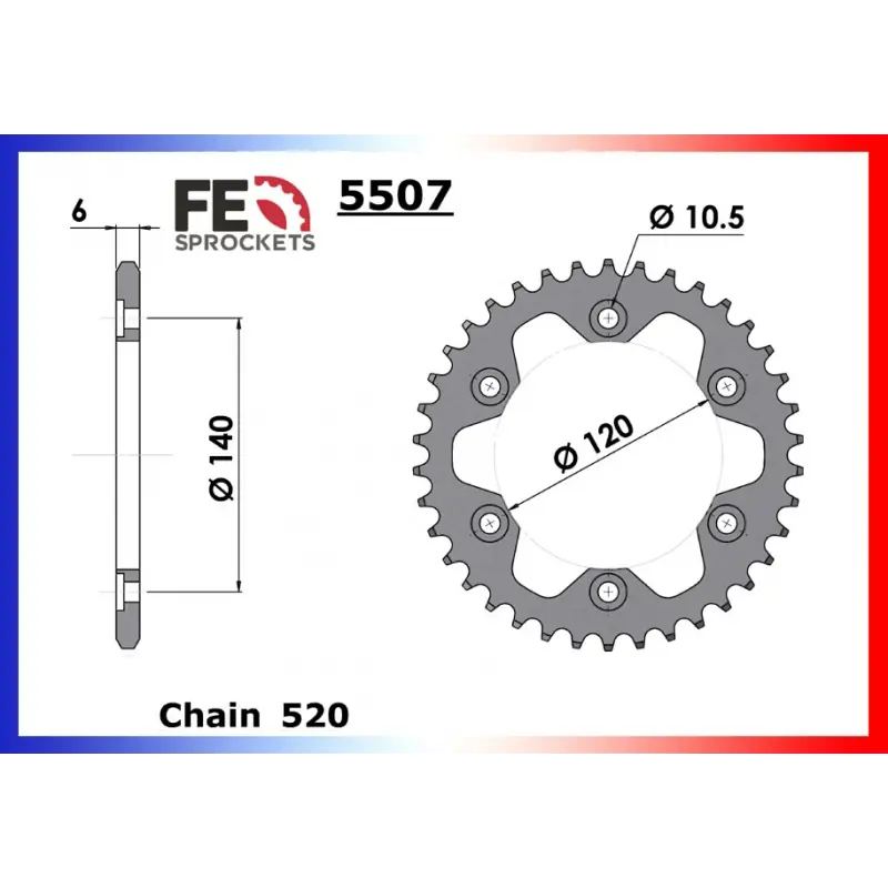 Certifié Couronne Acier 37 dents pour chaine 520 – France Equipement 9017.5507.37
