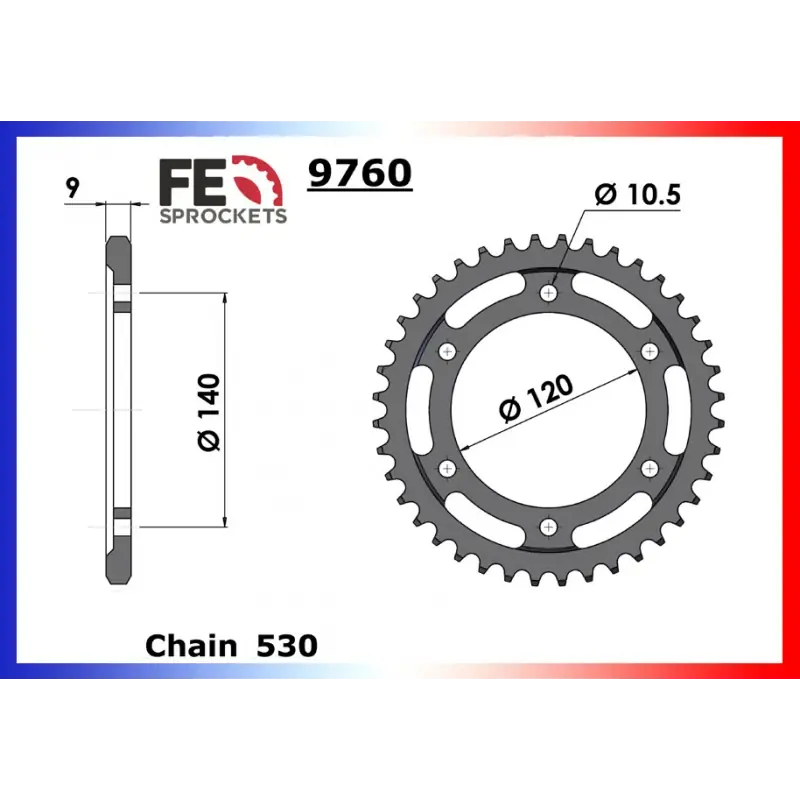 Usine Directe Couronne Acier 44 dents pour chaine 530 – France Equipement 9223.9760.44
