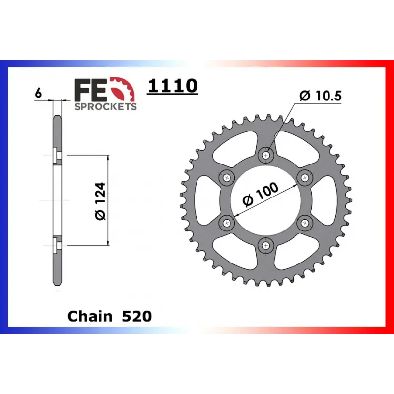 Réduction Couronne Acier 44 dents pour chaine – France Equipement 9350.1110.44