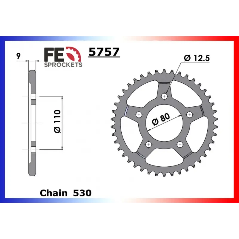 Vente Flash Couronne Acier 39 dents pour chaine 530 – France Equipement 9502.5757.39