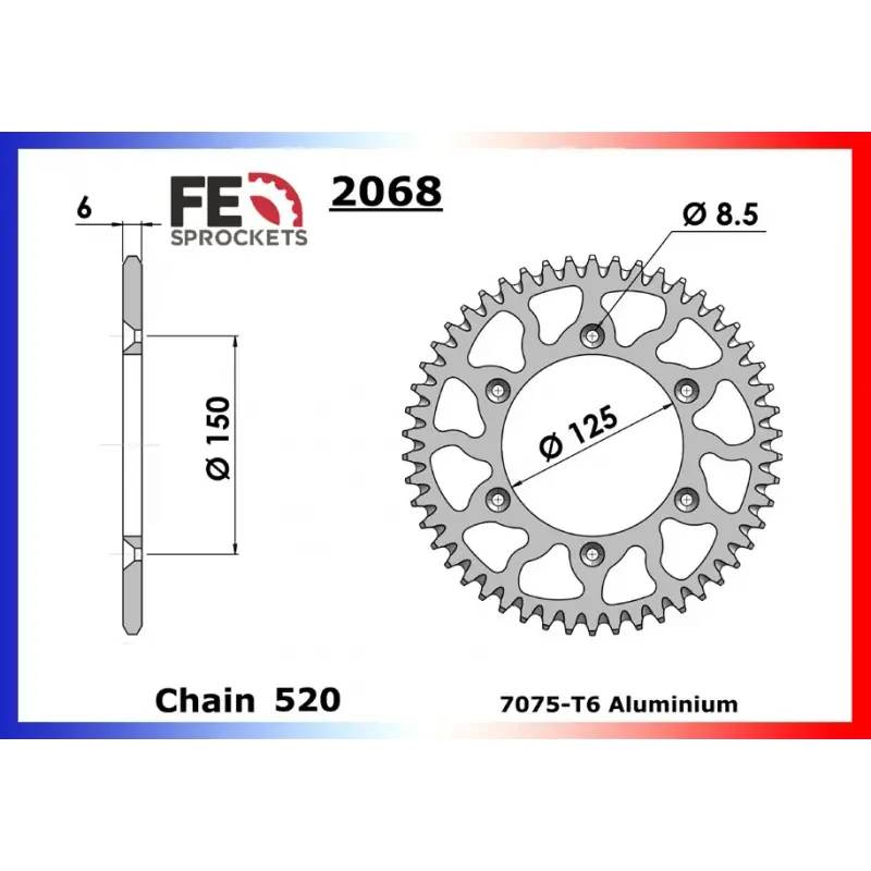 Authentique Couronne Alu 44 dents pour chaine 520 – France Equipement 4980.2068.441