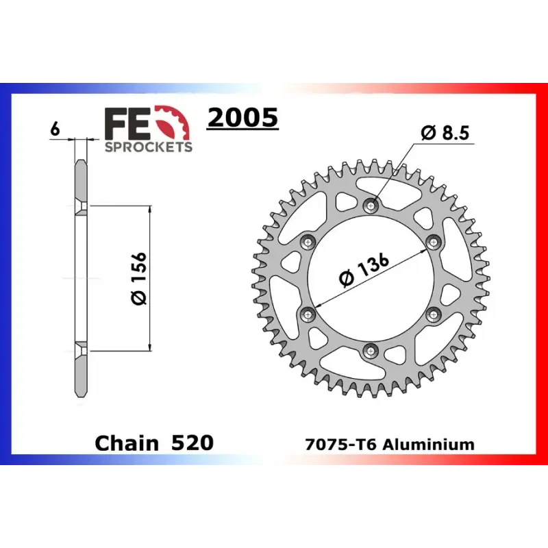 Bon Marché Couronne Alu 43 dents pour chaine 520 – France Equipement 8480.2005.431