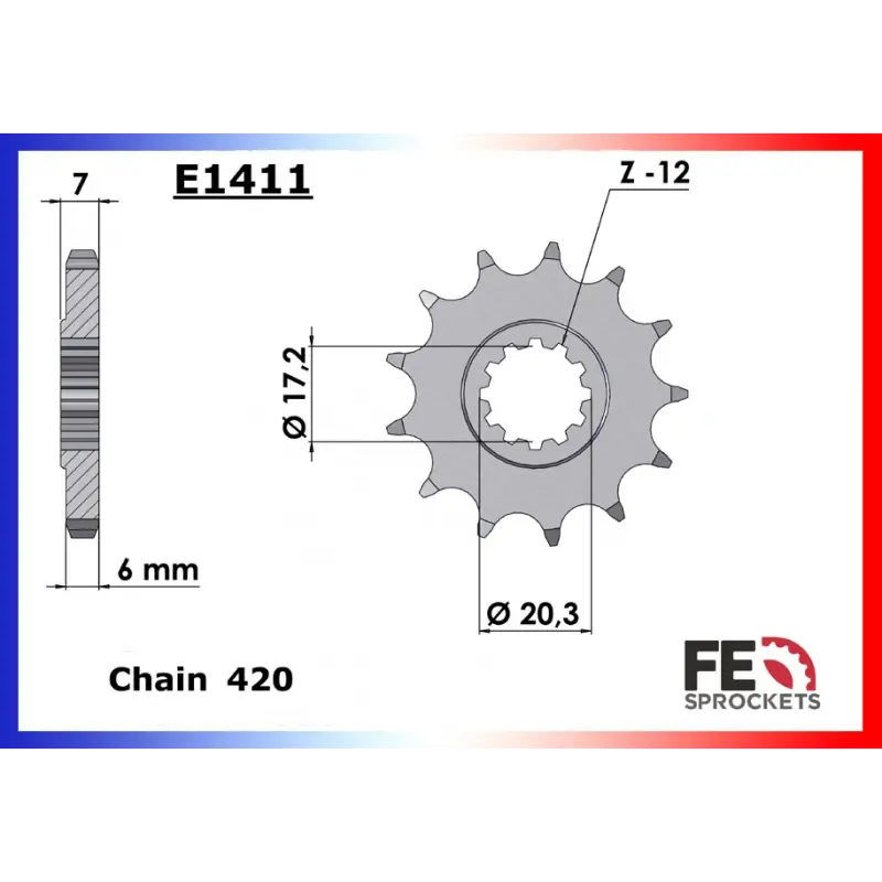 Haute Qualité Pignon 12 dents pour chaine 420 – France Equipement 1105.E1411.12