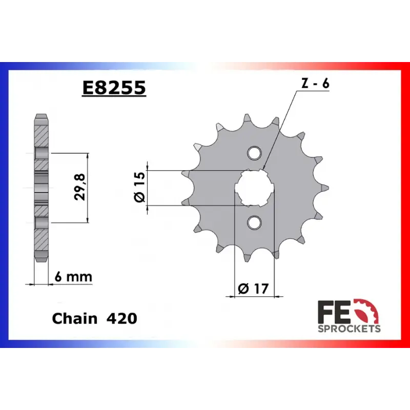 Authentique Pignon 14 dents pour chaine 420 – France Equipement 1707.E255.14
