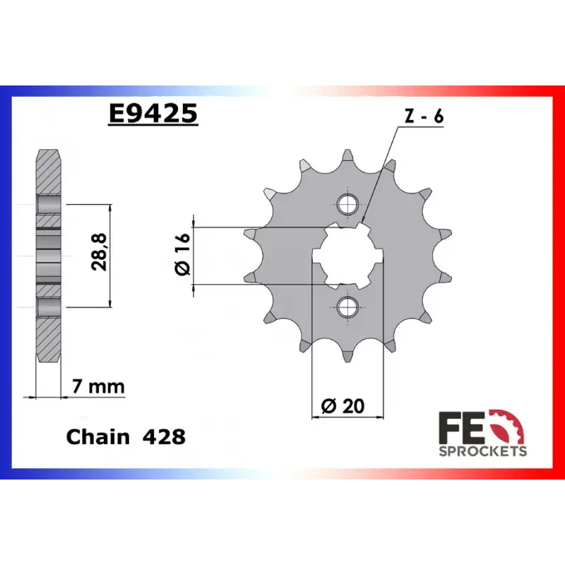Pignon 17 dents pour chaine – France Equipement 2908.E425.17 Prix Choc