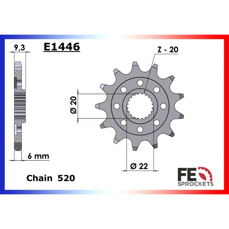 Certifié Pignon 13 dents pour chaine 520 – France Equipement 4988.E1446.13