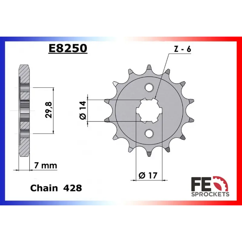 Commander Maintenant Pignon 16 dents pour chaine 428 – France Equipement 6304.E8250.16