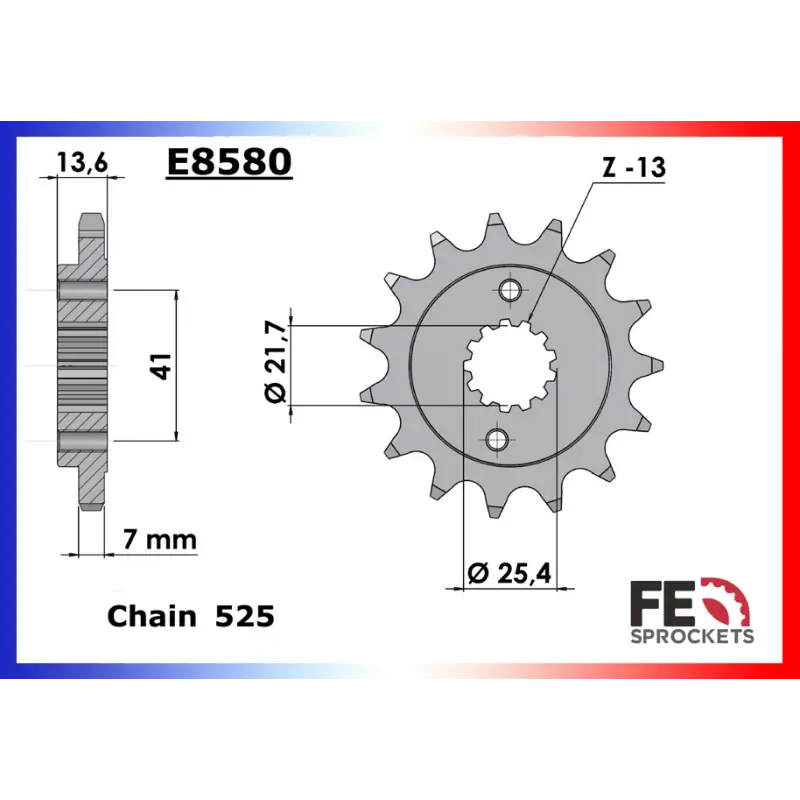 Réduction Pignon 14 dents pour chaine 525 – France Equipement 8715.E8580.14