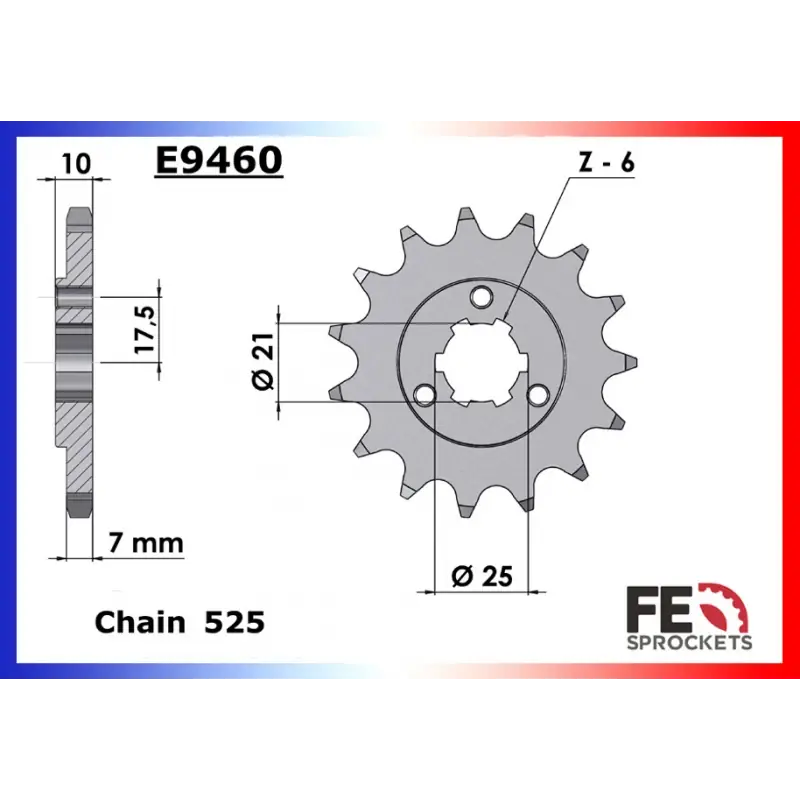 Pignon 15 dents pour chaine 525 – France Equipement 8871.E9460.15 Nouvel Arrivage