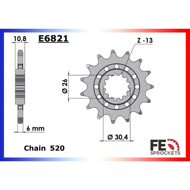 Promotion Saisonnière Pignon 13 dents pour chaine 520 – France Equipement 9501.E6821.13