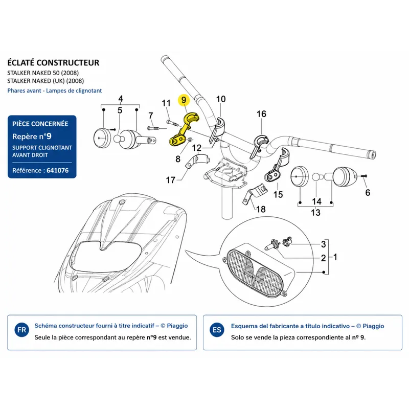 Meilleur Choix Support clignotant avant droit origine Piaggio Gilera Stalker Naked 50 641076