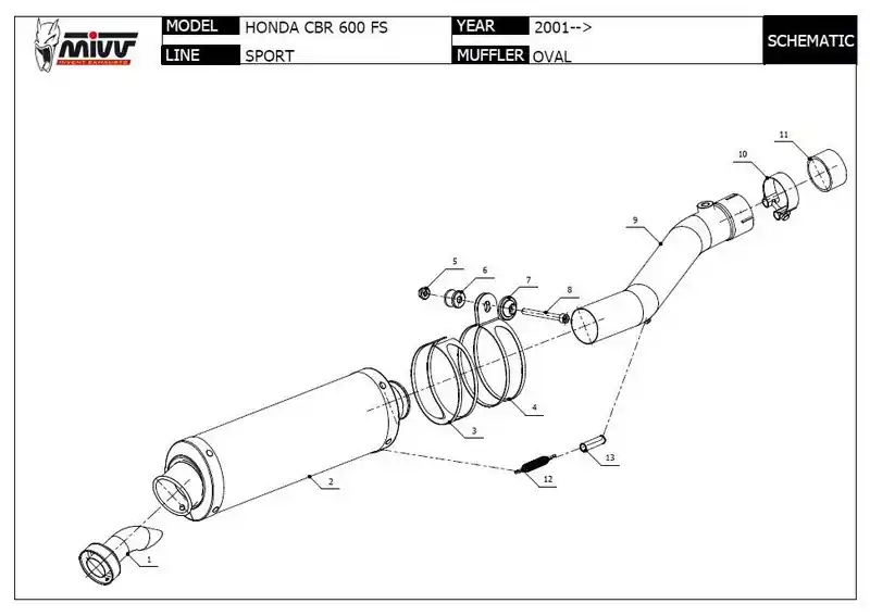 Solde Mivv silencieux Sportline inox haut pour CBR 600FS 2001/2005