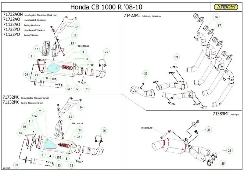 Arrow silencieux Thunder alu noir pour Honda CB1000R Promotion Saisonnière