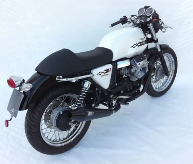 Soldes Zard 2 silencieux inox satin noir pour Guzzi V7 Classic et Cafe Racer