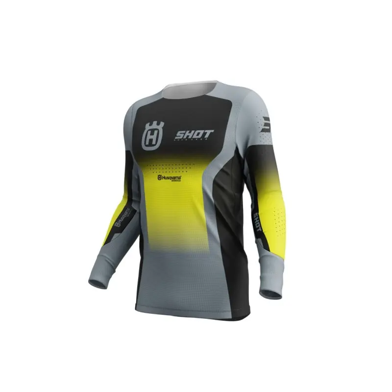 Maillot SHOT 2025 Aerolite Husqvarna Noir Gris XS – UK 38 Dernier Modèle