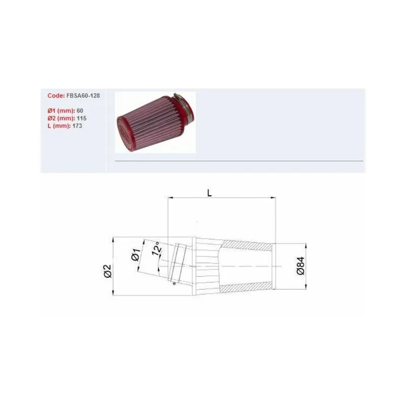 Nouveauté Filtre à air BMC conique Ø60mm – FBSA60-128
