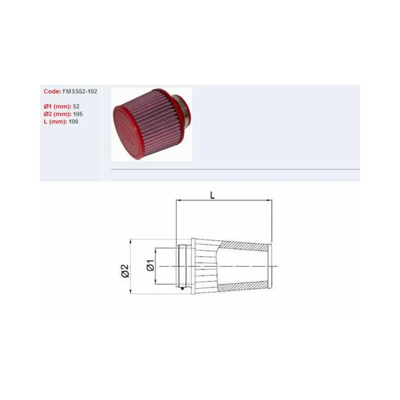 Offre Limitée Filtre à air BMC conique Ø52mm – SS52-102