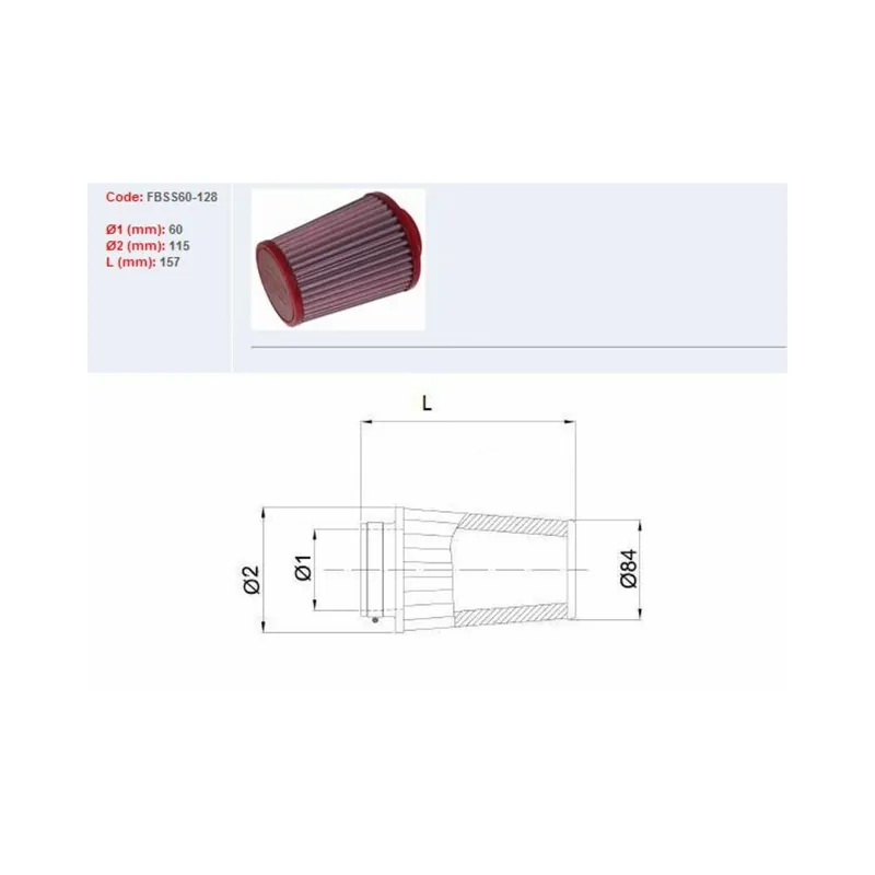 Filtre à air BMC conique Ø60mm – FBSS60-128 Soldes