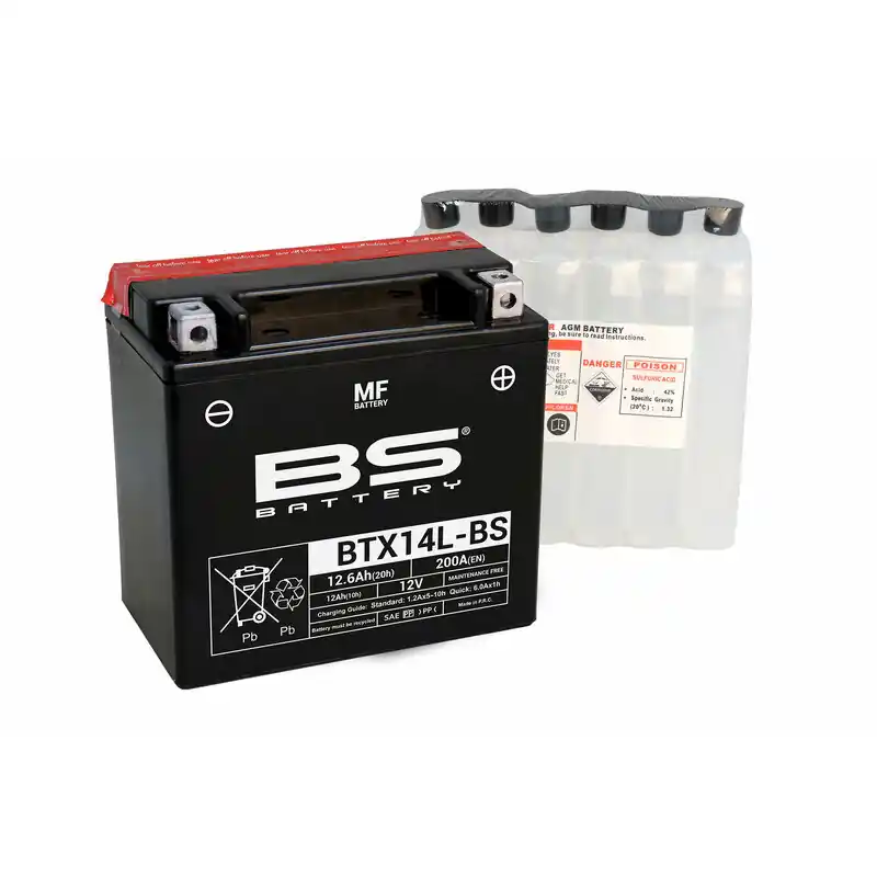 Certifié Batterie BS BATTERY sans entretien livrée avec pack acide – BTX14L-BS
