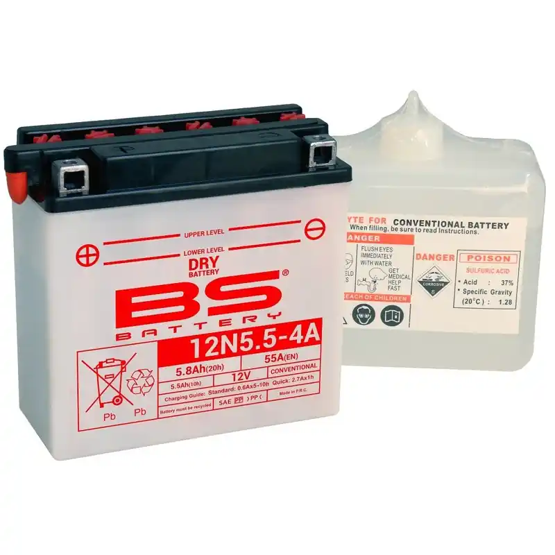 Batterie BS BATTERY conventionnelle avec pack acide – 12N5.5-4A Retour Gratuit