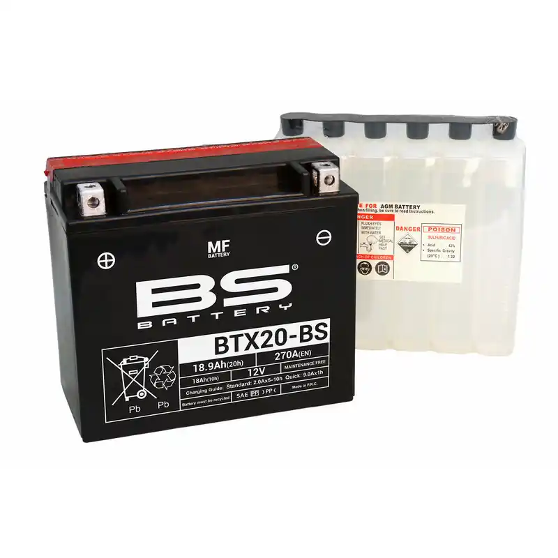 Batterie BS BATTERY sans entretien avec pack acide – BTX20 Haute Qualité