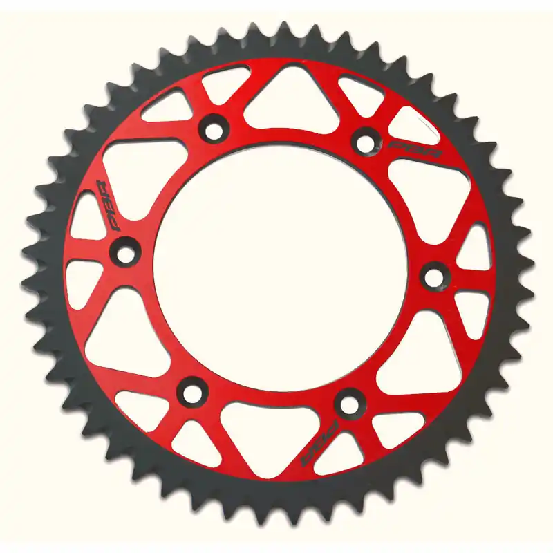 Couronne PBR Twin Color rouge/noir 50 dents alu ultra-light anti-boue anodisé dur pas 520 type 899 Prix Cassé