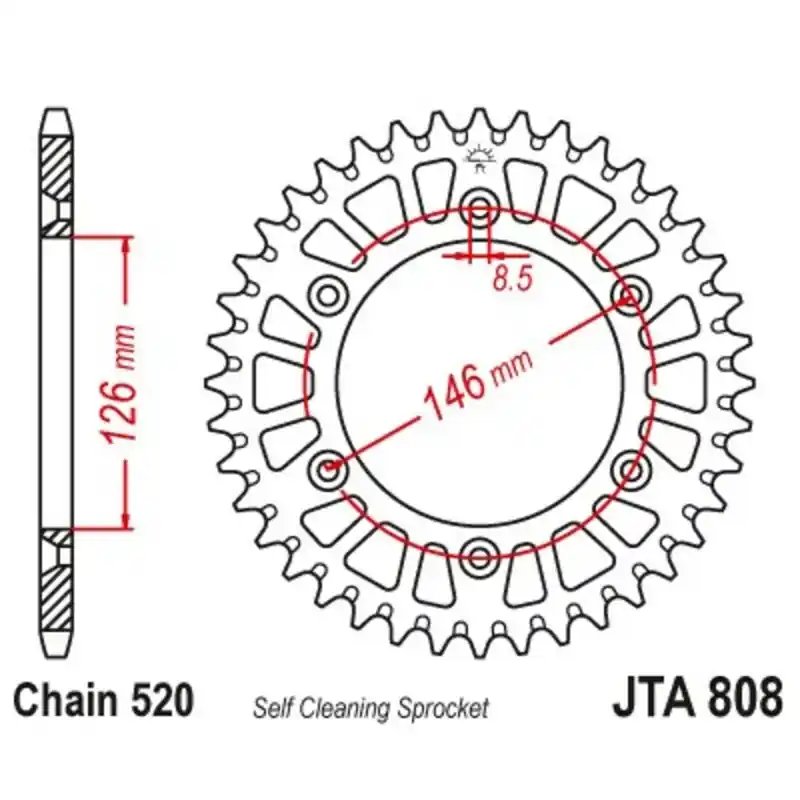 Couronne JT SPROCKETS aluminium ultra-light anti-boue 808 – 520 Haute Qualité