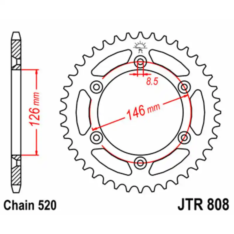 Couronne JT SPROCKETS acier standard 808 – 520 Remise