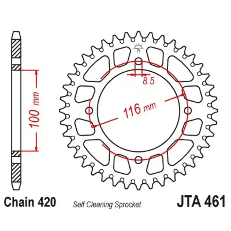 Couronne JT SPROCKETS aluminium ultra-light anti-boue 461 – 420 Populaire