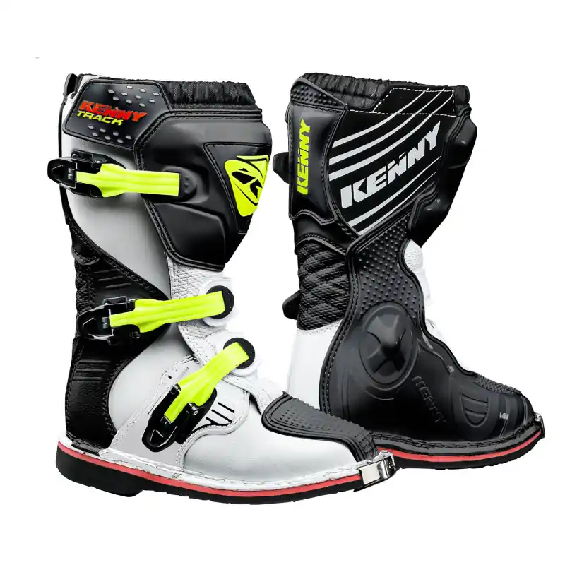 Bottes Cross KENNY TRACK Enfant Blanc Noir Jaune Fluo Pas Cher