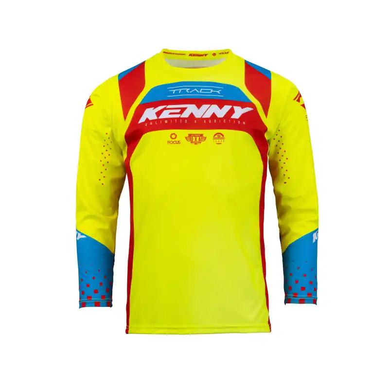 Maillot Cross KENNY TRACK FOCUS Enfant Jaune Fluo Rouge Prix Cassé