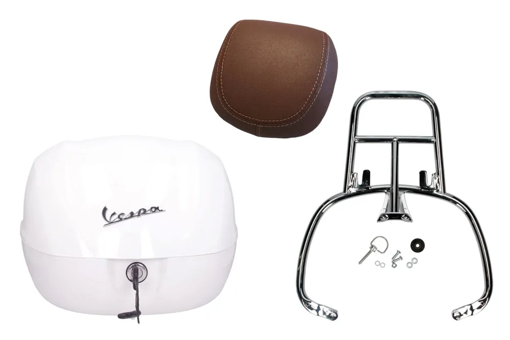 Dernière Chance Kit top case 32L blanc montebianco (BR/544), coussin dorsal marron foncé pour PIaggio Medley 125 (24-)