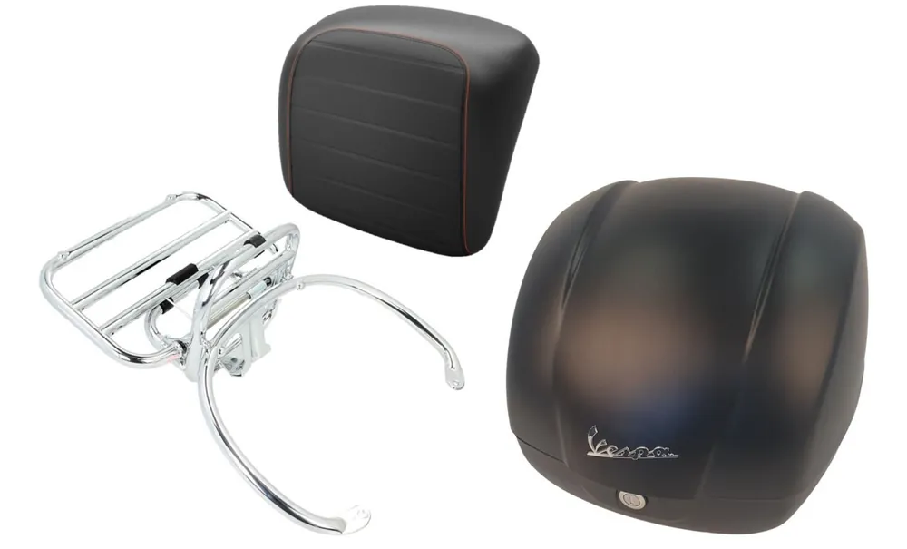 Kit top case 36L noir mat (99/C), porte-bagages chrome pour Vespa GTS 125/300/310 Livraison Express