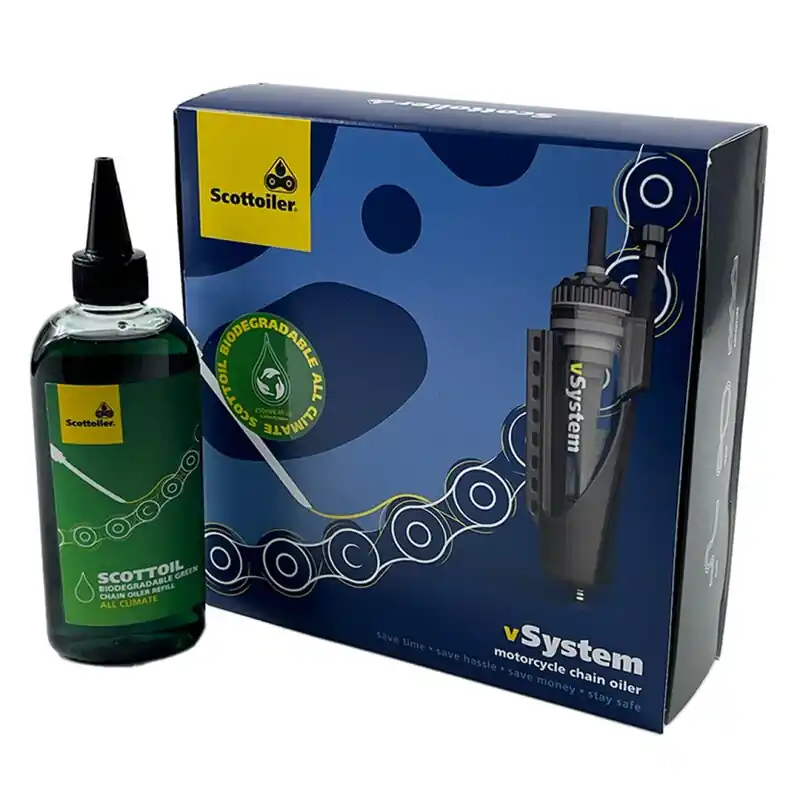 Scottoiler vSystem Kettenöler Universal Edition + Biologisch abbaubares grünes Schmiermittel Produit De Marque